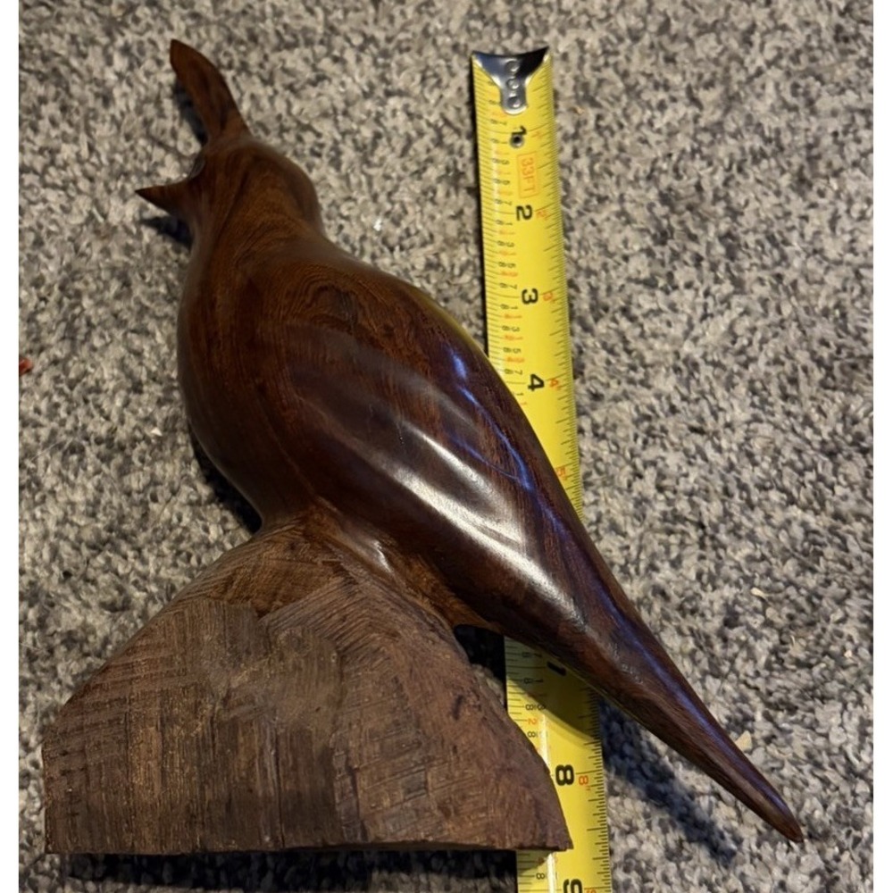 Vintage Hand Carved Wood Crested Bird Sculpture Cardinal Folk Art Rustic 9"